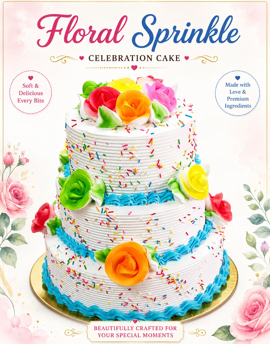 floral sprinkle cream cake
