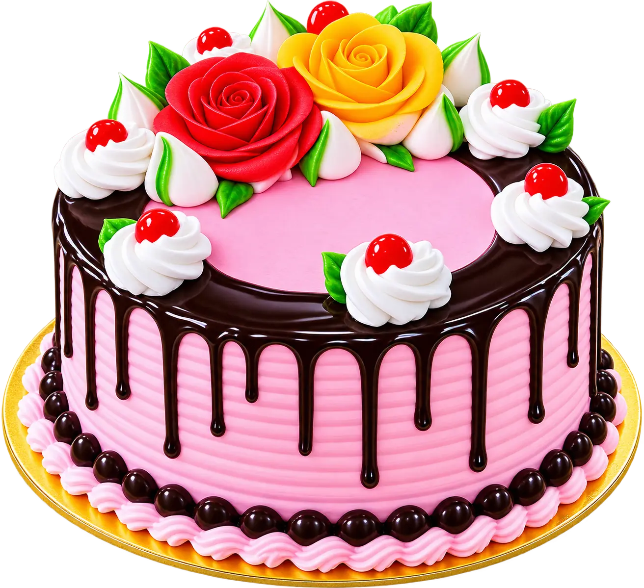 Pink Rose Chocolate Drip Cake